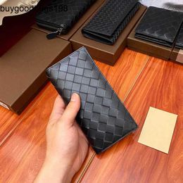 Mens Wallet Bottegaavenetas Bags b Family Genuine Leather Woven Mens Long Wallet with Top Layer Cowhide Suit Clip Ultrathin Two Fold Multi Card Slot Bag Solid Color rj