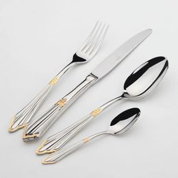 Gold Plated Cutlery Set 24pcs Luxury Dinner Sets Stainless Steel knives forks Royal Dining Table Setting Western Dinnerware Set 240105