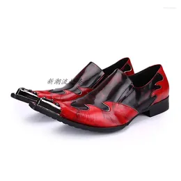 Dress Shoes Sapato Masculino Red Genuine Leather Mens For Men Formal Iron Pointed Toe Oxfords Slip On Loafers Lazy Driving