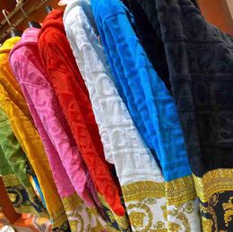 Designers Velvet bathrobe robe baroque Fashion cotton hoodies pajamas Mens Women Letter jacquard printing Barocco print sleeves Shawl collar Pocket belt 66