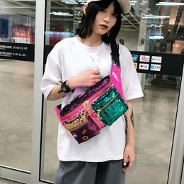 Bags Waist Bags Colour Sequin s Large Capacity Hip Hop Fanny Pack Multiple Pockets Belt Female Shoulder Crossbody Chest 230321