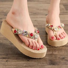 Slippers For Women Rhinestone Flip Flop Elegant Designer Platform Luxury Slipper Cute Wedge Beach Sandals