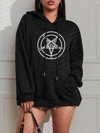 Women's Hoodies Pentagram Gothic Occult Satan Printed Women All-match Street Style Female Pullover Casual Clothing Harajuku Unisex Tops