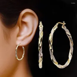 Hoop Earrings Classic Round Inlaid White Zircon Trendy Jewellery 2024 Exquisite Two Tone Metal Wedding For Women Girl