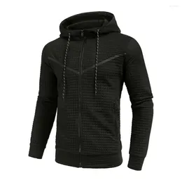Men's Hoodies Zipper Closure Sweatshirt Autumn Winter Hooded Jogging Suit Set With Waffle Texture Sport Coat For Active
