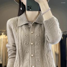 Women's Sweaters Women S Autumn And Winter Polo Collar Twisted Flower 100 Pure Cashmere Cardigan Classic Style Knitted Wool Jacket