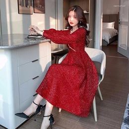 Casual Dresses Women Red Dress Women's Autumn And Winter V-neck Long Sleeve Year Vestido De Mujer