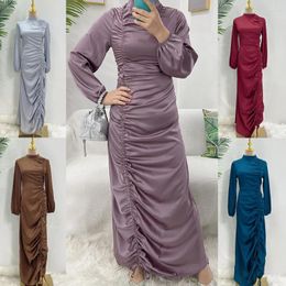 Ethnic Clothing Satin Muslim Womens Dress Summer Fashion Slim High Waist Long Dubai Abaya Turkey Islam Evening Party Clothes Robe