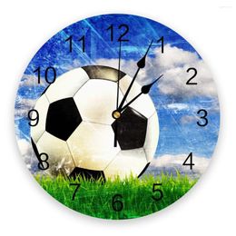 Wall Clocks Sky Grass Football Clock Living Room Home Decor Large Round Mute Quartz Table Bedroom Decoration Watch