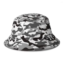 Berets Black And White Po Print Camouflage Army Color Bucket Hat For Women Men Teenager Foldable Bob Fishing Hats Panama Cap Autumn
