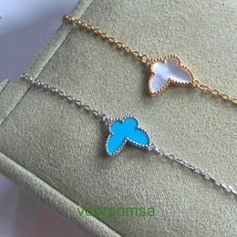 Designer Jewellery Van Butterfly Necklace 925 Sterling Silver Plated 18K Gold Small Mini White Fritillaria Blue Agate With Box Jun