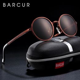 BARCUR Black Goggle Male Round Sunglasses Luxury Brand Men Glasses Retro Vintage Women Sun Glasses UV400 Eyewear 240104