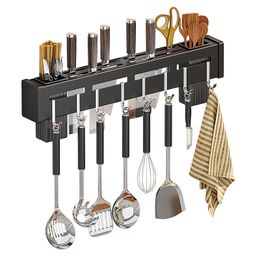 Stainless steel knife holder, kitchen utensils, multifunctional storage rack, wall mounted chopstick tube, and integrated cutting tools