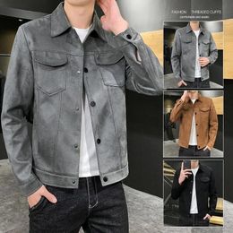 2023 Spring Autumn Fashion Mens Suede Leather Jackets Coats Turndown Collar Casual Outwear Male Clothes C19 240105
