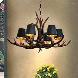Pendant Lamps Resin Chandelier Deer Horn Dining Room Small Wooden House Decoration Black