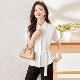 Women's Blouses Summer Short Sleeve Shirts Formal OL Styles Professional Women Business Work Wear Female Tops Clothes Elegant S-3XL