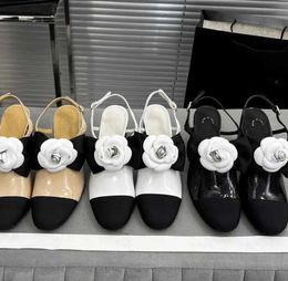 designer Big Flower Camellia Thong Sandal Slides Suede Cap Black Toe Patent Slingbacks Party Heels Pumps Dress Shoes Ankle Buckle bowknot wedding Dress Loafers