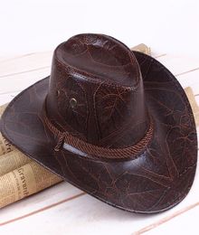 Large Brim Leather Cowboy Hat Felt Top Men Hat Dome Brim Bucket Hats Man For Men Women Fedoras owing 2207253400496