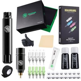 Dragonhawk Wireless Tattoo Kit S12 Rotary Pen Machine Gun Battery Cartridge Needles TZ-083LY