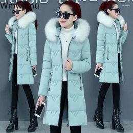 Women's Trench Coats Windproof Winter Fashion Mid-Length Cotton Overcoats Warm Snow Wear Jackets 2024 Hooded Faux Fur Collar Parkas