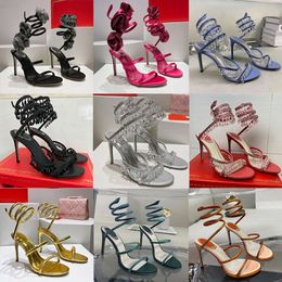 Designers Margot Jewel Sandal Rene Caovilla Sandals Leather Women Stiletto High Heel Shoe Snake Twining Elegant Sandals With Box 508