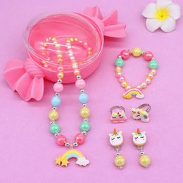 new Children Bracelet Cute Resin Cartoon Bow Necklace Girl Jewelry Set