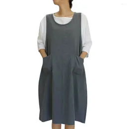 Casual Dresses Kitchen Apron Women Cotton Tunic Dress Sleeveless Knee-Length With Pockets Japanese Style Pinafore 2024