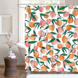 Allover Fruits Shower Curtain Liner Peach Lemon Strawberry Orange Papaya Print Bath With Hooks Waterproof For Bathtub 240105