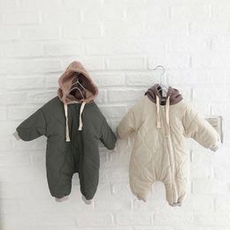 Toddler Baby Down Cotton Solid Rompers born Baby Boy Girl Hooded Clothes Snow Suit Winter Jumpsuit Thicken Warm Outwear 0-24m 240104