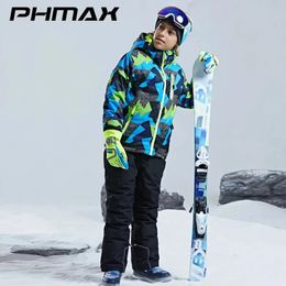 PHMAX Warm Waterproof Kids Ski Jacket Children Ski Jumpsuit Winter Snowboard Jacket Boys and Girls Outdoor Snow Pants Suits 240104