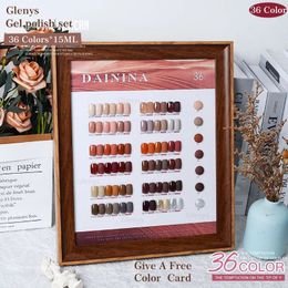 Glenys 36 color caramel milk coffee nail polish glue with color card semi permanent immersion gel UV nail art set varnish 15ml 240105