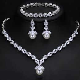 Jubileum Lab Diamond Promise Set Sterling Sier Wedding Earrings Armband Halsband för kvinnor Brudsmycken