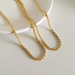 Twist Rope Chain Necklace 18K Yellow Gold Plated Genuine 925 Sterling Silver Choker Clavicle Jewellery for Women Men Neck Chain 240104