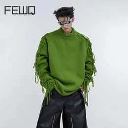 Men's Sweaters FEWQ Fashion Clothing Winter Sweater Tassel Niche Design Pleated Round Neck Knitwear Loose Solid Color Pullovers 9C3062