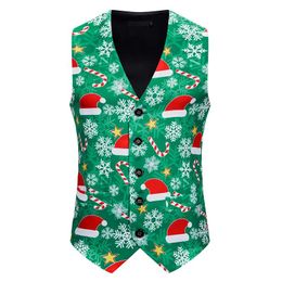 Blazers Mens Casual Christmas Vests 2022 Brand Christmas Hat Print Slim Fit Suit Vest Dress Waistcoat Men Xmas Party Chaleco Hombre XXL