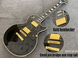 Electric Guitar Ebony Fingerboard Solid Black Color Gold Parts HH Pickups WithBlack Pickguard Small Pin Bridge And Bone Nut
