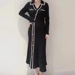 Self-portrait Elegant Contrast Lapel Slim Dress Women