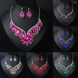 Necklace Earrings Set Fashion Women Bridal Choker Statement Crystal Water Drop Necklaces Collar African Nigerian Costume Wedding