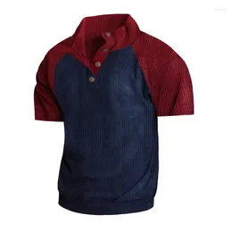 Men's Hoodies Summer Clothing Patchwork Corduroy Sweatshirt Fashion Premium Stand Collar Button Big Size Long Sleeve T-shirt