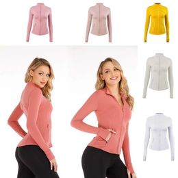 2024 Lululemen Womens Jacket Women's Slim Yoga Jacket Fitness Solid Breathable Workout Gym Coat Sport Sweatshirts Zipper Tight Tops