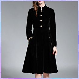 Dresses Elegant Black Veet Dress Winter Elegant Dresses for Women 2022 Retro Audrey Hepburn Long Sleeve Ladies Office Vestidos Robe