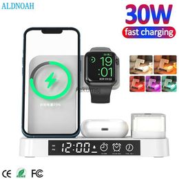 Wireless Chargers 30W 3 in 1 Wireless Charger Stand With RGB Light Alarm Clock for Watch 8 7 Fast Charging Dock Station For 14 13 12 YQ240105