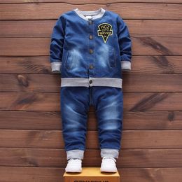 Baby spring long sleeve children's suit tide cartoon boys and girls cowboy sand washing suit labeling fashion two-piece