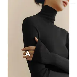 Women's Sweaters Autumn And Winter French Style Black Pile Collar Turtleneck Wool Sweater Western Inner Bottoming High-Grad