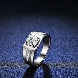 Band Rings Platinum Pt950 Men Ring 1CT Moissanite Diamond Rings for Men Engagement Ring Classic Male's Wedding Jewellery Test PositiveL240105