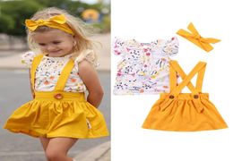 Kid Girls Cute Flare Sleeve 3pcs set Dresses Kid Girl Dress Spring Clothes Party Clothing with headband8152014