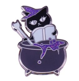 Reading Cat glitter Enamel Pin magic potion cauldron literary wizardry cute accessory5609081