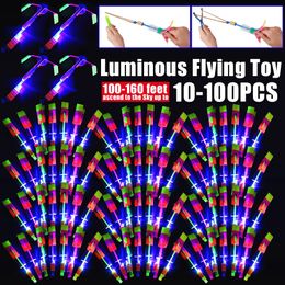 10-100PCS Amazing Light Toy Rocket Helicopter Flying Toy LED Light Toys Party Fun Gifts Rubber Band Catapult Luminous 240105