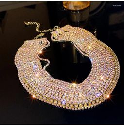 Pendant Necklaces Luxury Colorful Crystal Chokers For Women Multilayer Gold Color Chain Rhinestone Statements Jewelry