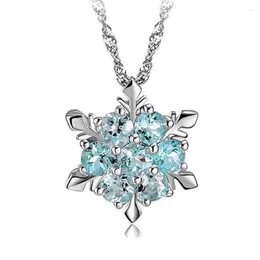 Pendant Necklaces 2024 Charm Vintage Lady Blue Crystal Snowflake Zircon Flower & Pendants Jewellery For Women Girls Gift Dropship